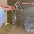 Fashion Crystal Butterfly Clip On Earring Pearl Bead Ear Cuff Long Tassels Charm Hollow Earrings For Women. 