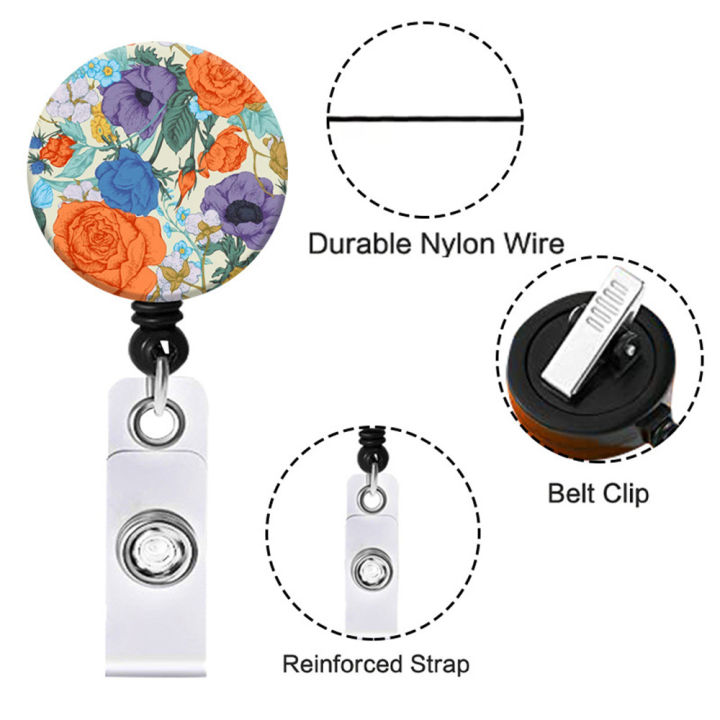 Badge Reel Clip Badge Holder Students Doctor ID Card Holder New Style Oil Painting Flower Cute Retractable Nurse