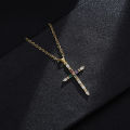 European and American Fashion Cross Pendant Necklace Women's All-Match Copper Plated Real Gold Inlaid Zircon Couple Sweater Chain Accessories.