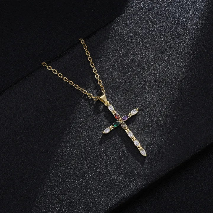 European%20and%20American%20Fashion%20Cross%20Pendant%20Necklace%20Women's%20All-Match%20Copper%20Plated%20Real%20Gold%20Inlaid%20Zircon%20Couple%20Sweater%20Chain%20Accessories%20-%20Image%206