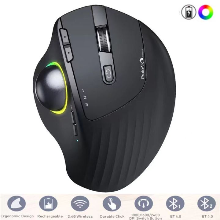 Wireless trackball mouse rechargeable 2.4G bluetooth dual-mode luminous mouse for notebook