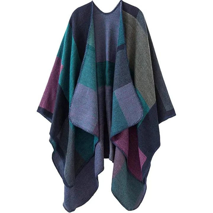 Thicken%20Winter%20Shawl%20Wraps%20Cape%20Women%20Fall%20Ponchos%20Plus%20Size%20Block%20Plaid%20Open%20Front%20Sweater%20Fleece%20Scarf%20Coat%20Holiday%20Outfits%20-%20Image%203