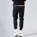 Cargo Pants Men Solid Color Black Loose Casual Joggercket Elastic waist Ankle Length Trousers Men.