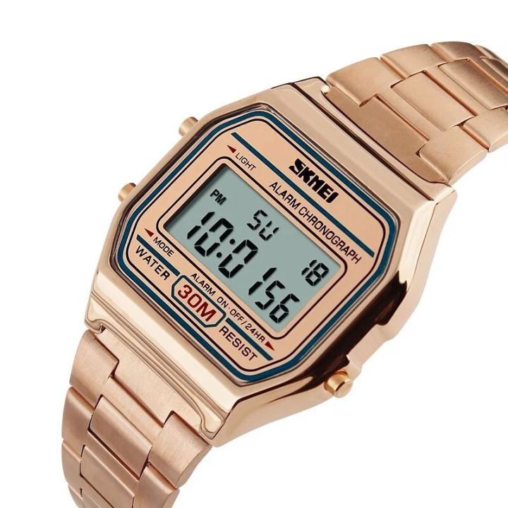 SKMEI Fashion Casual Sport Watch Men Stainless Steel Strap LED Display Watches 3Bar Waterproof Digital Watch Reloj Hombre 2024