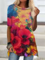 2022 Summer Elegant Womens Floral Printed T-shirt Women Fashion T-shirts Ladies Tops Tees Vintage Dziert Caseual Loose.