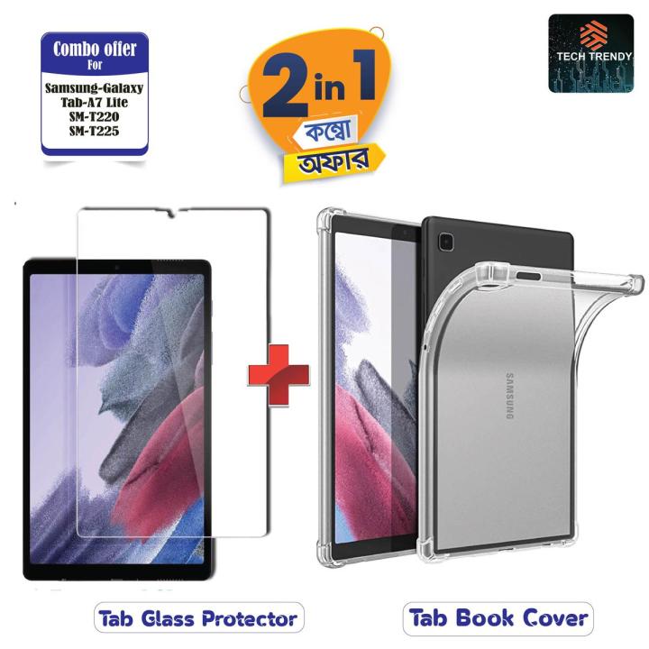 Samsung Galaxy Tab A7 Lite SM-T220/T225/T227 Transparent Crystal Clear Back Case Cover + Tempered Glass Protector for Samsung Galaxy Tab A7 Lite ( 2 in 1 Combo)