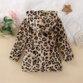 1-5Y Kids Girls Leopard Plush Coat Baby Autumn Winter Clothing Long Sleeve Elastic Waist Zip-Up Hooded Jacket Children Outerwear. 