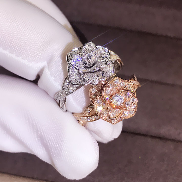 Rose Gold Plated Simulated Diamond Rings Rose Classic Wedding Rings for Women Girls
