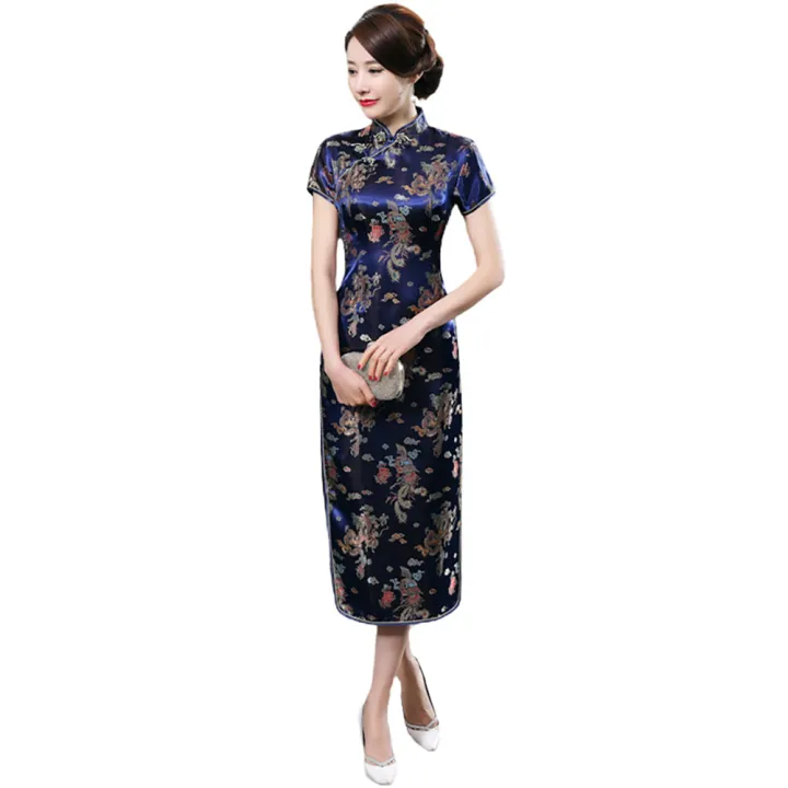 Women%20Short%20Sleeve%20Chinese%20Cheongsam%20Banquet%20Midi%20Dress%20-%20Image%202