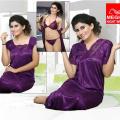 4-Part Satin Solid Women's Nighty Set - Elegant and Comfortable Night Dress for Women- Enjoy a Night of Blissful Sleep. 