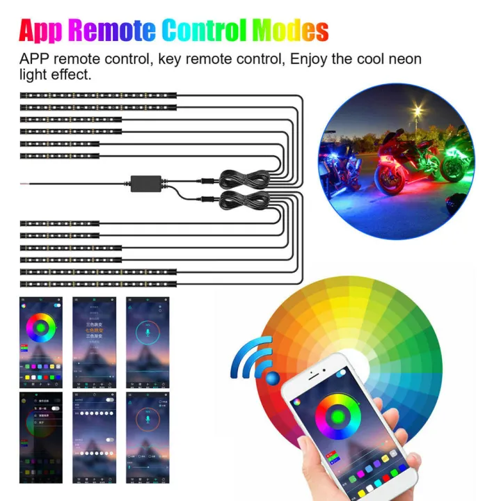 RGB%20color%20changing%20Motorcycle%20lights%20Long-lasting%20App%20control%2012%20pieces%20LED%20strip%20kit%20Neon%20effect%20Easy%20installation%20Under%20glow%20-%20Image%203