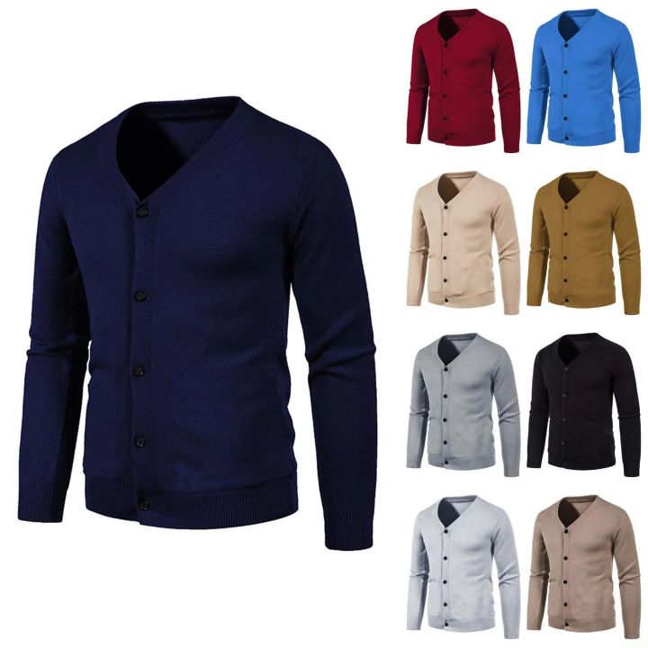 Mens Casual Button Solid V Neck Slim Fit Warm Sweater Cardigan Coat Men Sweeter Cotton Sweater Medium Cardigan