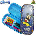 Qitong Micky Mouse blue 3D Pencil Case pencil Box with Compartments - Kids Large Capacity School Supply Organizer Students Stationery Box - Girls Boys Pen Pouch.