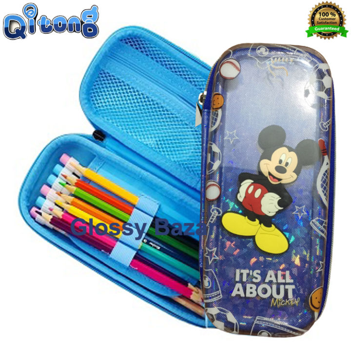 Qitong Micky Mouse blue 3D Pencil Case pencil Box with Compartments - Kids Large Capacity School Supply Organizer Students Stationery Box - Girls Boys Pen Pouch