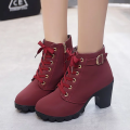 Women Boot High Heel Lace Up Ankle Boots Ladies Buckle Platform Shoes. 