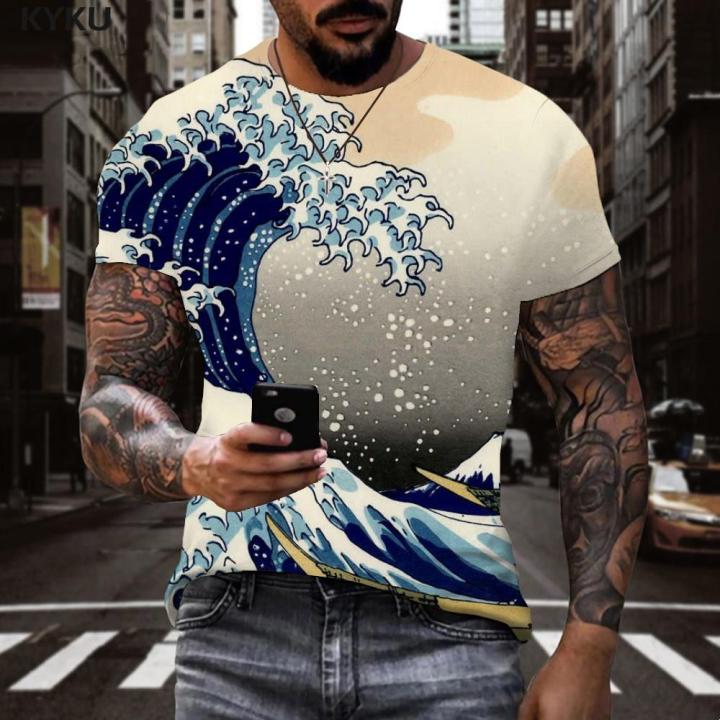 2023 Brand Surf T shirt Men Waves Tshirt Printed Ocean Shirt Print Sail Anime Clothes Mens Clothing T shirts Printed Style Tops