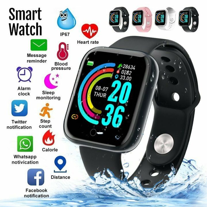 Y68 1.3 in Smart Watch  Bluetooth Sport SmartWatch Support for iOS Android Device Fitness Tracker Heart Rate Monitor Built-in 150mAh Battery USB Charging-Black
