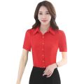 Fashion Korean Slim Red Office Shirt Autumn Women Lapel Long Sleeve Single Breasted Working Clothes Blusas Elegant Ma'am Top 2XL.