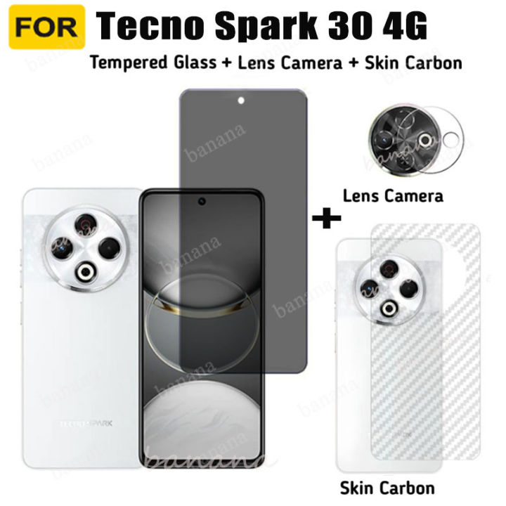 Tecno Spark 30 4G Anti-Spy Tempered Glass for Tecno Spark 30C 30 Pro 4G Privacy Screen Protector 3 in 1 Carbon Fiber Film and Camera Protector