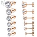 【beauty code store】ZS 6 Pairs/lot Stainless Steel Rose Gold Studs Earrings Set Women's Earrings Female Ear Piercing Jewellery. 