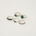 5pcs Green Crystal Rings Set for Women.