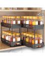 WORTHBUY Double-layer Seasoning Jar Plastic Storage Rack Shelves Pull-out Spice Jar Storage Organizer For Kitchen Cabinet. 