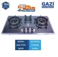 Gazi Smiss EG-B712S | 3 Burner Gas Stove – Steel Body, Auto Ignition | LPG/NG Supported. FI. 