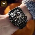 OLEVS New Square Fashion Watches for Men Quartz Luxury Chronograph Waterproof Leather Wristwatch - 9919. 