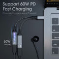 2 IN 1 OTG Headphone Jack USB Type C Splitter to Dual USB C Headphone Adapter 60W Charger for iPhone 15 Samsung Huawei Xiaomi.