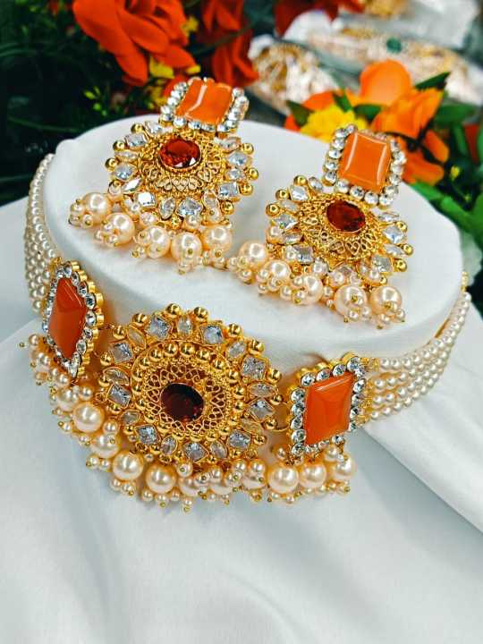 New South Indian Gold Plated Fashion Jewellery Nice Purl Choker Necklace for Women & Girls