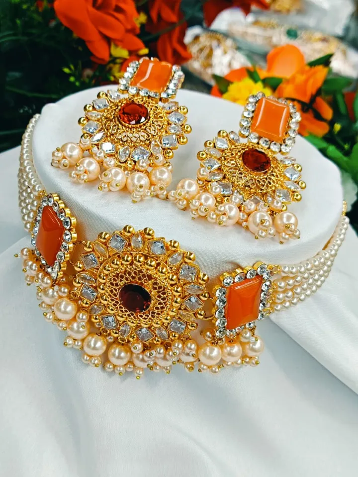 New South Indian Gold Plated Fashion Jewellery Nice Purl Choker Necklace  for Women Girls