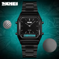 SKMEI 1220 Sports Fashion Quartz Digital Stainless Steel Dual Display Chrono Waterproof Casual Watch for Men. 