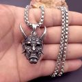 Japanese Oni Samurai Necklace Punk Personality Demon Ghost Mask Pendant Necklaces Men Jewelry Hip Hop Rock Long Chain Jewelry. 
