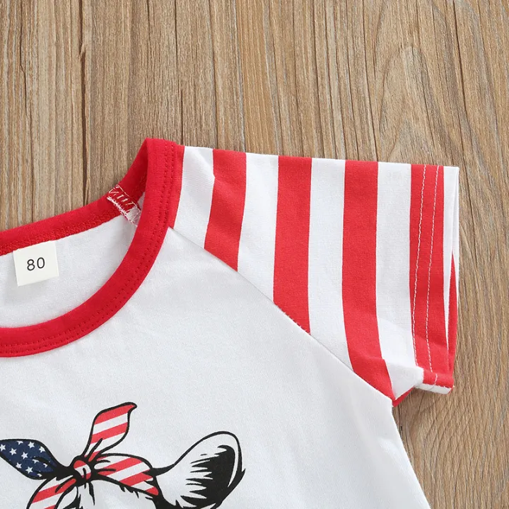 Independence%20Day%20Little%20Girls%20Outfit,%20Short%20Sleeve%20Round%20Collar%20Cow%20Head%20Printing%20Tie%20Up%20Tops%20+%20Splicing%20Bell-bottomed%20Pants%20-%20Image%206