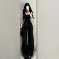 Sweet Cool Style Backless Slim Fit One-Piece Vest Top Korean Style High Waist Wide Leg Straight Suit Pants Hot Girl Summer Suit for Women.