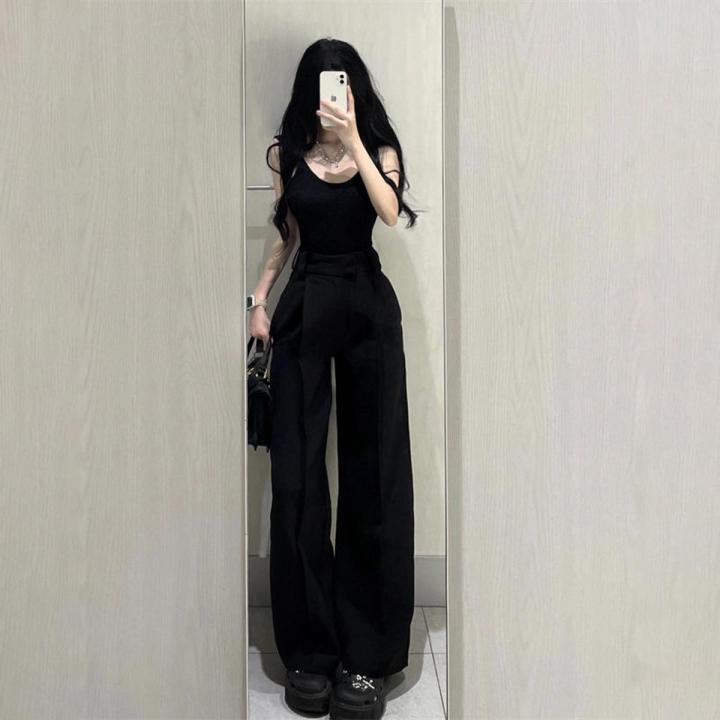 Sweet Cool Style Backless Slim Fit One-Piece Vest Top Korean Style High Waist Wide Leg Straight Suit Pants Hot Girl Summer Suit for Women