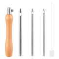 5 Pcs Punch Needle Tool, Punch Needle Kit Metal Punch Needle Punch Needle Threader Punch Needle Set 2.5/3.5/5mm.