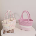 Pink twist hand-held cotton thread woven bag New small fresh hand-carried women's bag for a holiday picnic basket.