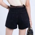 Women's Korean-Style Retro Denim Shorts2023Summer New High Waist Front PocketaWord Slimming and Wide Leg Hot Pants.