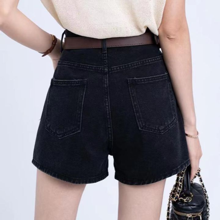 Women's Korean-Style Retro Denim Shorts2023Summer New High Waist Front PocketaWord Slimming and Wide Leg Hot Pants