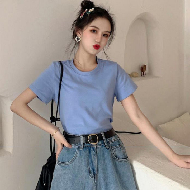 Girl%20Candy%20Color%20T%20Shirt%20Girls%20Short%20Slimming%20Top%202024%20Korean%20Style%20Sweet%20Fresh%20All-Matching%20Bottoming%20Shirt%20for%20Women%20-%20Image%204