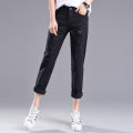 Ripped jeans cropped pants women's black and white loose student light color bf beggar pants spring new harlan 9 point pants.