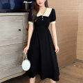Summer New Casual Fashion Doll Collar Short Sleeve Midi Dress Female Elegant Simple A-line Vestidos Robe Femme Women's Clothing Shapewear. 