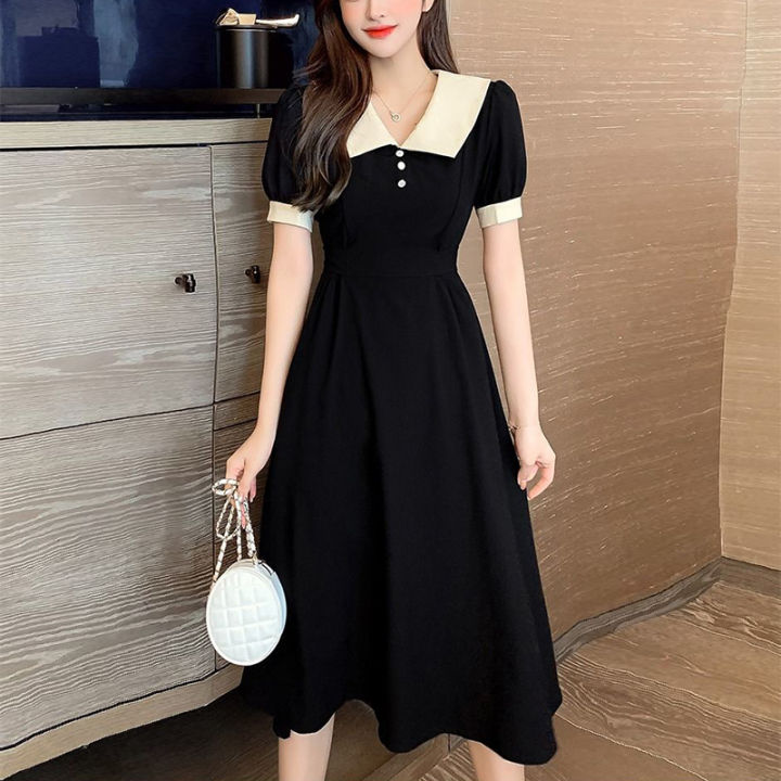 Summer%20New%20Casual%20Fashion%20Doll%20Collar%20Short%20Sleeve%20Midi%20Dress%20Female%20Elegant%20Simple%20A-line%20Vestidos%20Robe%20Femme%20Women's%20Clothing%20Shapewear%20-%20Image%202