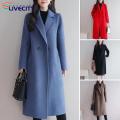 Mid-length Woolen Cardigan Stylish Women's Woolen Coat with Lapel Pockets Trendy Mid-length Cardigan for Autumn/winter Women Woolen Coat.
