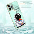 Hontinga for Realme C15 Back Cover + Free Lanyard Luxury 6D Plating Cartoon Happy Astronaut Side Pattern Case Soft Silicone Square Mobile Cover.