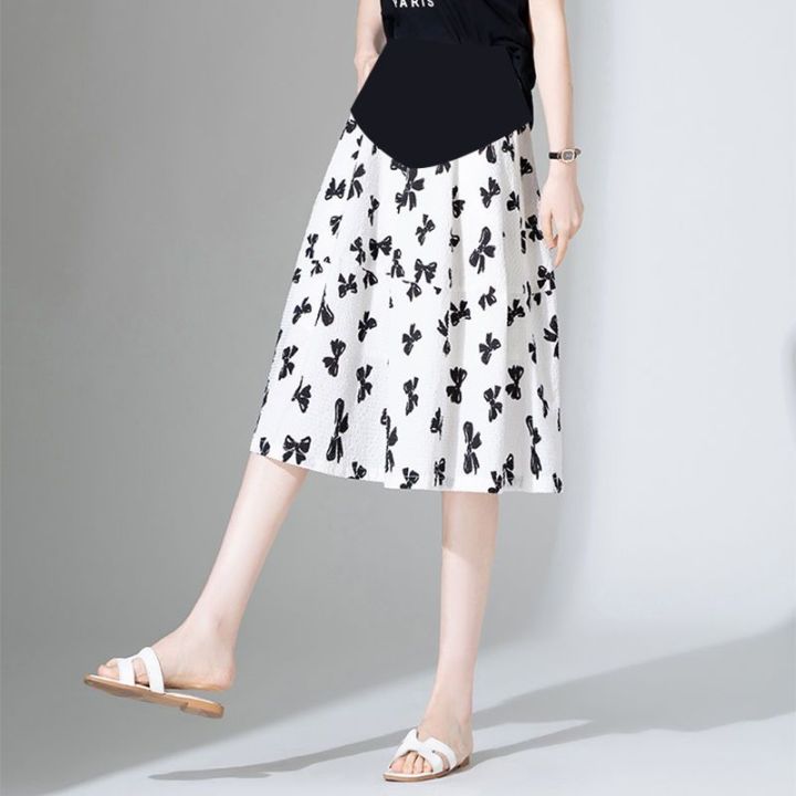 Bow%20Print%20Chiffon%20Skirt%20Maternity%20Dress2023Loose%20High%20Waist%20Drooping%20Mid-LengthaLine%20Skirt%20Belly%20Support%20Skirt%20-%20Image%202