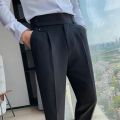 British Dress Pants For Men Clothing 2023 Fashion High Waist Men's Pants Elegant Business Formal Wear Men Trousers High Quality. 