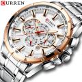 Men New CURREN Casual Sport Chronograph Men's Watch Stainless Steel Band Wristwatch Big Dial Quartz Clock With Luminous Pointers. 