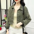 Korean Cropped Denim Jacket Women 2021 Spring Autumn Casual Loose High Waist Jean Jacket Street Long Sleeve Short Outerwear Tops. 